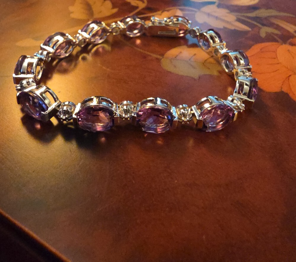 JTV Amethyst With Diamonds Sterling Silver Bracelet Size 7